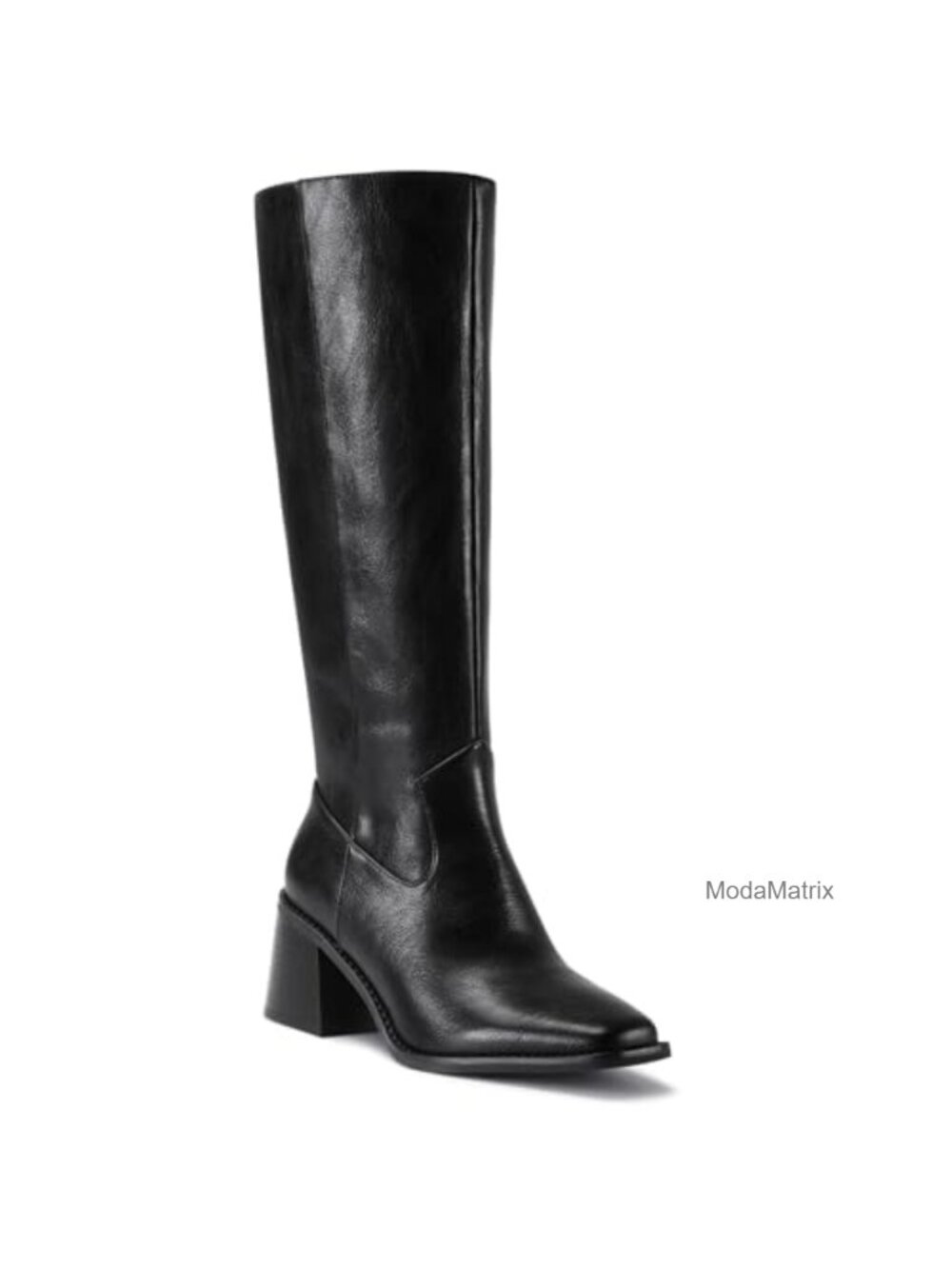 Square Toe Knee High Boots Chunky Block Heel Tall Pull On